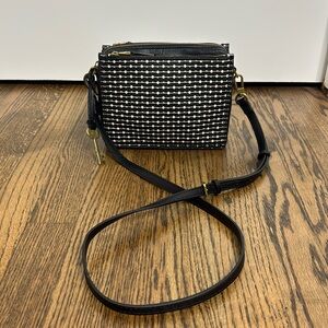 Fossil Campbell Black & White Stripe Crossbody Bag